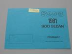 SB 009 Saab 900 Sedan prijslijst 1981, Verzenden, Zo goed als nieuw, Overige merken