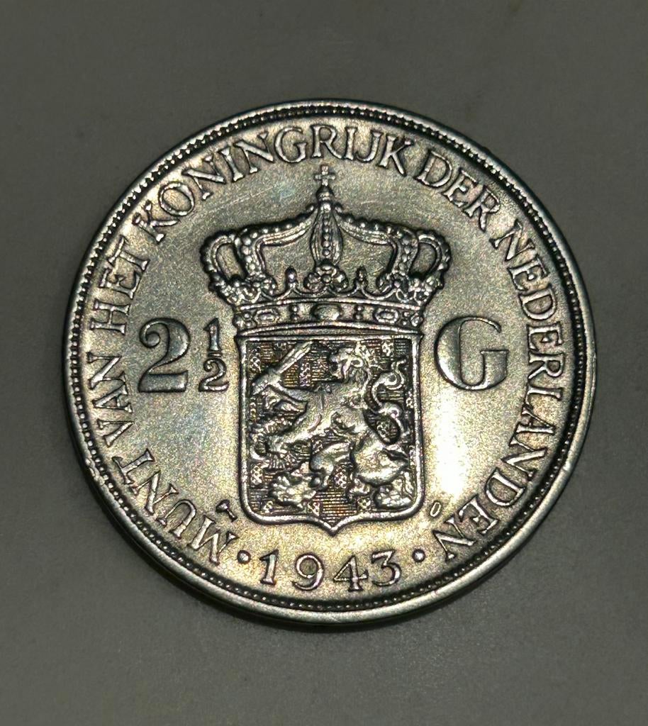 Rijksdaalder Wilhelmina 1943 D, Postzegels en Munten, Munten | Nederland, Ophalen of Verzenden, Koningin Wilhelmina, 2½ gulden
