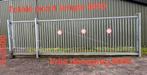 Vrijdragende (electrische) schuifpoort lengte 8 mtr, Ophalen, Met poort, Spijlenhekwerk, Zo goed als nieuw