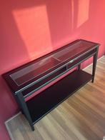 Zwarte side table met glazen blad, Ophalen, 100 tot 150 cm, Glas, Zo goed als nieuw