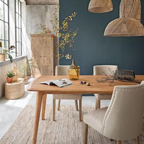 Acaciahouten eettafel en zes eettafel stoelen, Huis en Inrichting, Tafels | Eettafels, Zo goed als nieuw, 50 tot 100 cm, 200 cm of meer