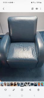 Blauwe leren fauteuil gebruikt., Huis en Inrichting, Ophalen, Gebruikt, 75 tot 100 cm, 50 tot 75 cm