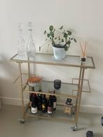 Drank trolley goud met glas, Huis en Inrichting, Tafels | Sidetables, Ophalen, 50 tot 100 cm, Glas, Zo goed als nieuw