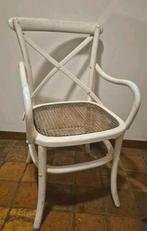 Wit Landelijke crossback armstoel, stoel met rieten zitting, Huis en Inrichting, Stoelen, Ophalen, Riet of Rotan, Wit, Eén