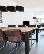 Houten tafel met stalen afwerking, 200 cm of meer, Zo goed als nieuw, Vijf personen of meer, Eikenhout