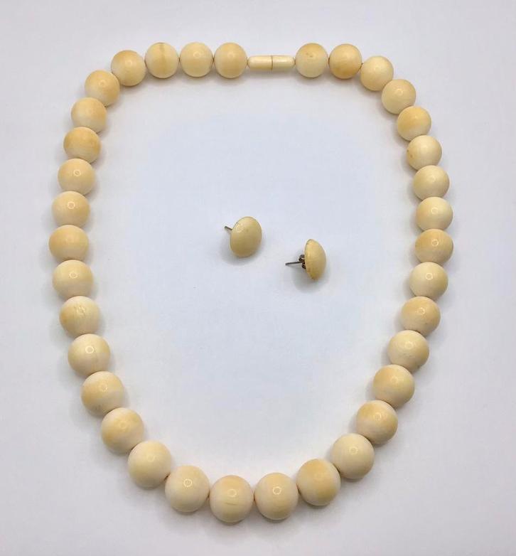 Art Deco ketting en oorbellen antiek ivoor uit 1920 kralen, Sieraden, Tassen en Uiterlijk, Antieke sieraden, Ketting, Overige materialen