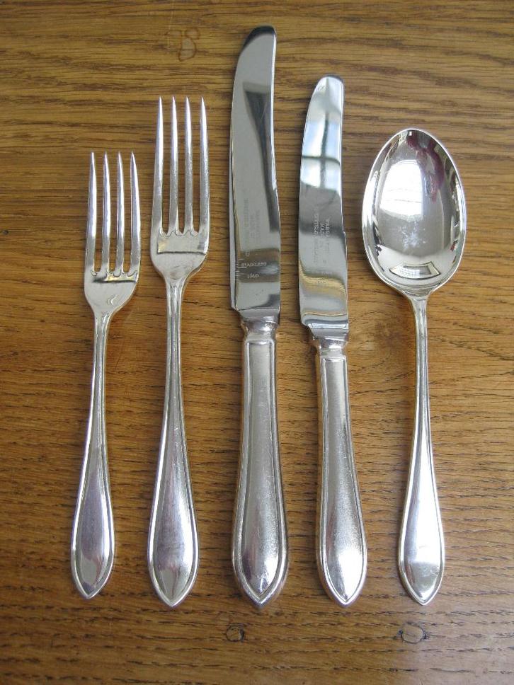 Verzilverd bestek, couverts, puntfilet, 6 personen, Antiek en Kunst, Antiek | Bestek, Ophalen of Verzenden