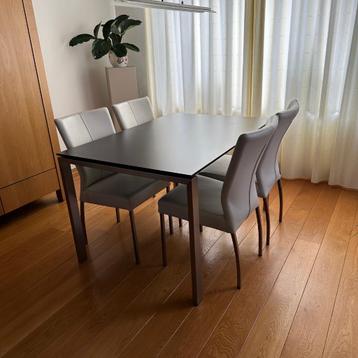 Bijna nieuw: eettafel met 4 leren stoelen beschikbaar voor biedingen