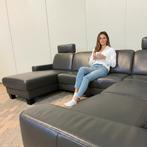 GRATIS LEVERING HEEL NL Mooi Echt Leer Zwart U-Bankstel, Hoekbank, 300 cm of meer, Leer, Ophalen of Verzenden