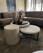 2 Salon Tafels - Stalen Onderstel & Stoffen Blad, Ophalen, Rond, 50 tot 100 cm, Zo goed als nieuw