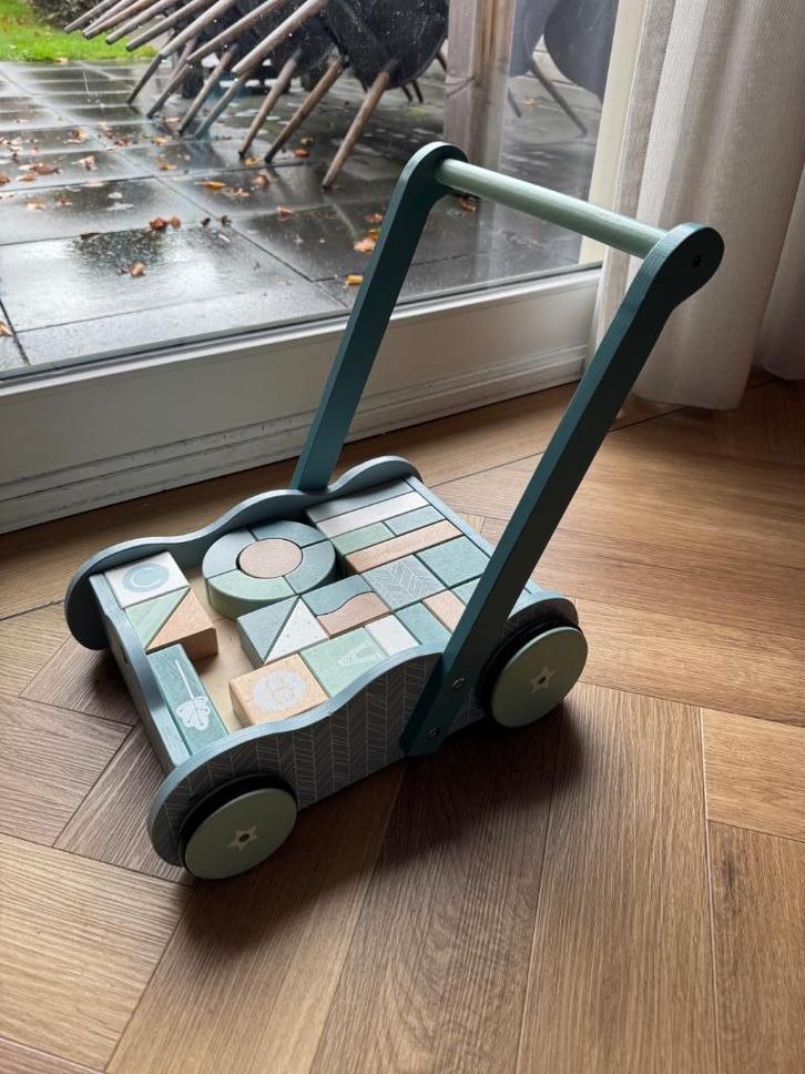 Little Dutch blokkenwagen blauw, Kinderen en Baby's, Speelgoed | Houten speelgoed, Gebruikt, Duw- of Trekspeelgoed, Ophalen of Verzenden