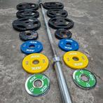 Heavy-duty + Atx Plates Set   + Olympische barbell 220cm, Sport en Fitness, Ophalen, Zo goed als nieuw