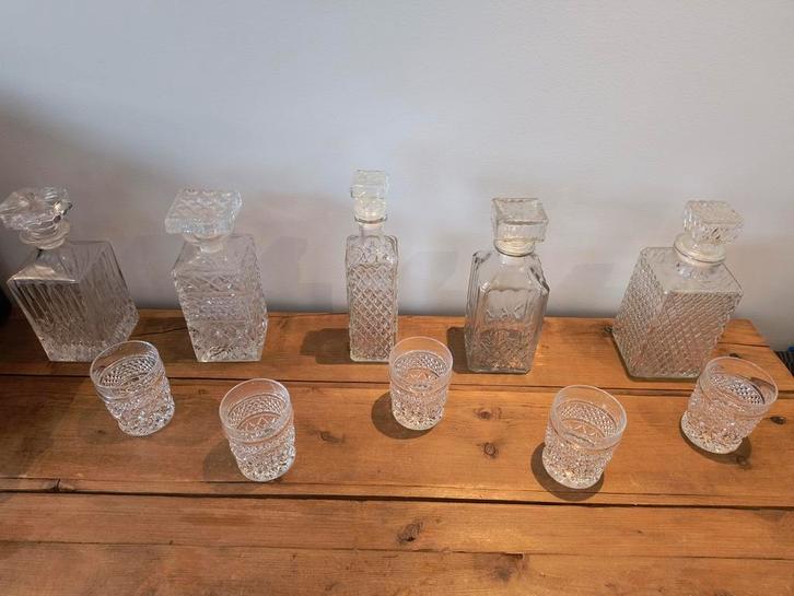 Karaffen Set met Borrelglazen - Compleet & Sjiek!, Antiek en Kunst, Antiek | Glas en Kristal, Ophalen