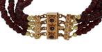 Granaten 4-strengs armband 14k gouden slot antiek, Goud, Met edelsteen, Armband, Ophalen of Verzenden