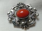 Zilveren broche met bloedkoraal, Verzenden, Zo goed als nieuw, Zilver, Zilver