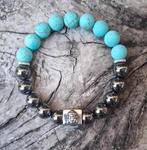 Nieuwe 10mm Herenarmband van Hematiet & Turquoise Howliet, Overige materialen, Blauw, Nieuw, Ophalen of Verzenden