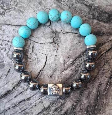 Nieuwe 10mm Herenarmband van Hematiet & Turquoise Howliet beschikbaar voor biedingen