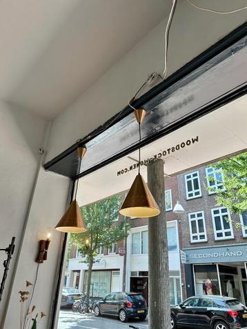 Set vintage koperkleurige hanglampen metaal, jaren 70 beschikbaar voor biedingen