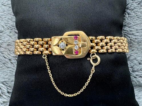 14 kt. geel gouden armband, Sieraden, Tassen en Uiterlijk, Armbanden, Zo goed als nieuw, Goud, Geel, Met edelsteen, Ophalen of Verzenden