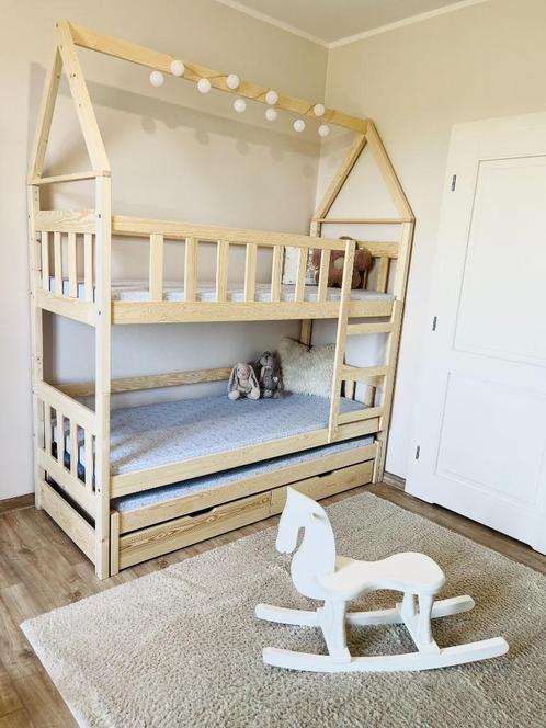 Stapelbed HOUSE 3 personen 160x75/180x75 grenen kleur, Kinderen en Baby's, Kinderkamer | Stapelbedden en Hoogslapers, Nieuw, Stapelbed
