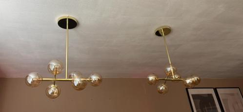 2 plafondlampen | zwart (!) + amberkleurige glazen bollen, Huis en Inrichting, Lampen | Hanglampen, Nieuw, 75 cm of meer, Glas