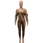 Gouden glimmende dames jumpsuit catsuit bodysuit S M L XL, Kleding | Dames, Jumpsuits, Verzenden, Nieuw, Maat 38/40 (M), Overige kleuren