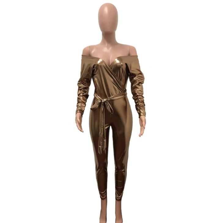 Gouden glimmende dames jumpsuit catsuit bodysuit S M L XL, Kleding | Dames, Jumpsuits, Nieuw, Maat 38/40 (M), Overige kleuren