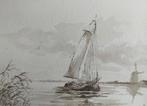 H. Benoist boot platbodem plasgezicht oud antiek schilderij, Antiek en Kunst, Kunst | Schilderijen | Klassiek, Ophalen of Verzenden
