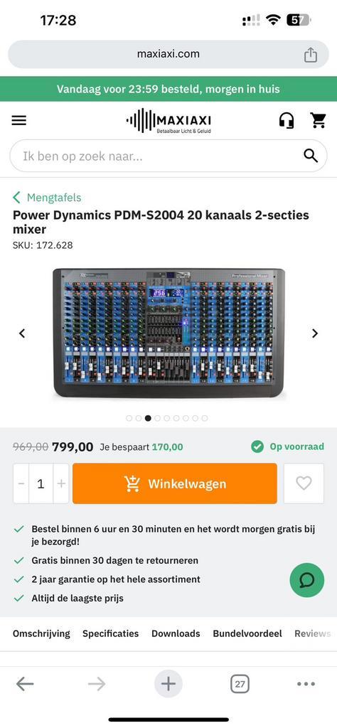 Mengpaneel Power Dynamics PDM-S2004 20 kanaals 2 secties, Muziek en Instrumenten, Mengpanelen, Zo goed als nieuw, Ophalen of Verzenden