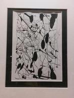Abstract schilderij in Pollock-stijl – zwart-wit – ingelijst, Antiek en Kunst, Ophalen of Verzenden