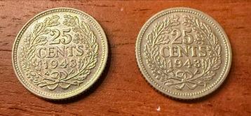 Nederland zilver 25 Cent 1943 Wilhelmina, eikel en palmboom beschikbaar voor biedingen
