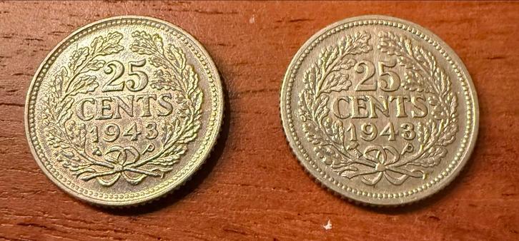 Nederland zilver 25 Cent 1943 Wilhelmina, eikel en palmboom, Postzegels en Munten, Munten | Nederland, Setje, 25 cent, Koningin Wilhelmina