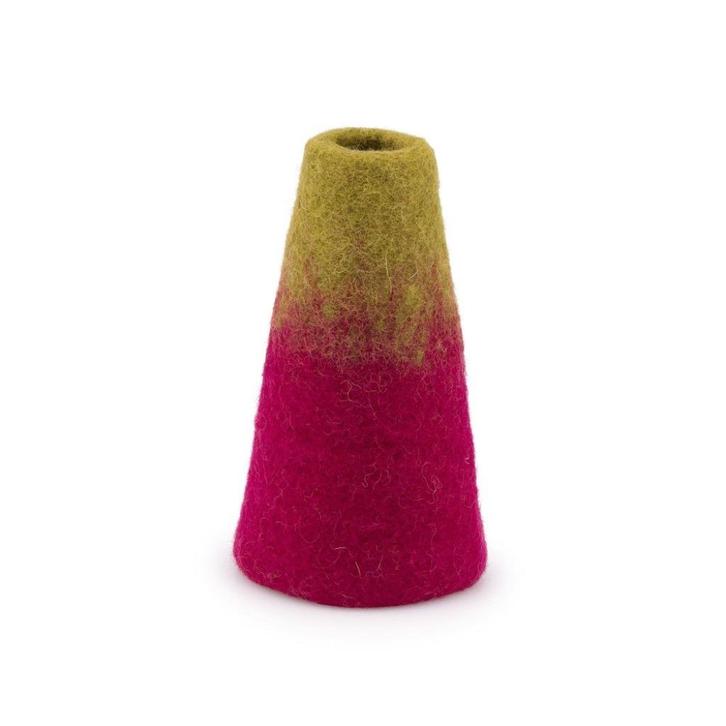 groen met burgundy rood vilten vaas 9 x 18 cm leuk als kado, Huis en Inrichting, Woonaccessoires | Vazen, Nieuw, Groen, Minder dan 50 cm