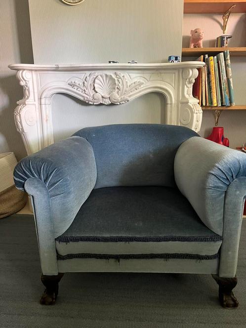 Fauteuil zitstoel velvet fluweel velours blauw, Huis en Inrichting, Fauteuils, Gebruikt, Hout, Stof, 75 tot 100 cm, Ophalen