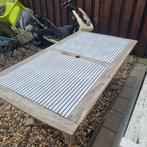 Houten tuintafel met metalen latten, Tuin en Terras, Ophalen of Verzenden, Gebruikt, Rechthoekig, Hout