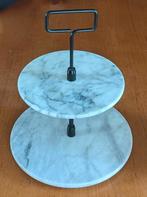 Vintage marmeren etagère twee lagen  met zwart handvat, Ophalen of Verzenden, Gebruikt
