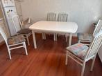 Uitschuifbare eettafel + 7 stoelen, Ophalen, Gebruikt, 100 tot 150 cm, 50 tot 100 cm