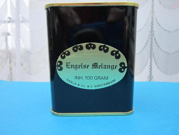 Theeblikje, zwart met goudkleur. GEELS en Co. B.V. Amsterdam, Verzamelen, Blikken, Gebruikt, Thee, Overige merken, Ophalen of Verzenden