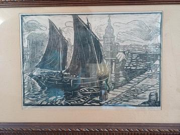 oude lino of houtsnede van Edith Pijpers beschikbaar voor biedingen