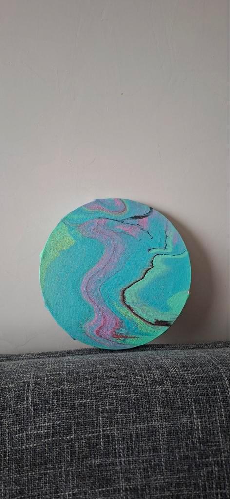Kleurrijk schilderij - 22cm - decoratie, Antiek en Kunst, Kunst | Schilderijen | Abstract, Ophalen of Verzenden