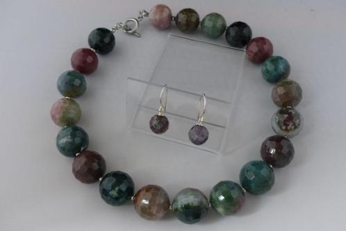INDIAN AGAAT (20 mm) ketting/oorhanger-set, Sieraden, Tassen en Uiterlijk, Kettingen, Nieuw, Zilver, Met edelsteen, Verzenden