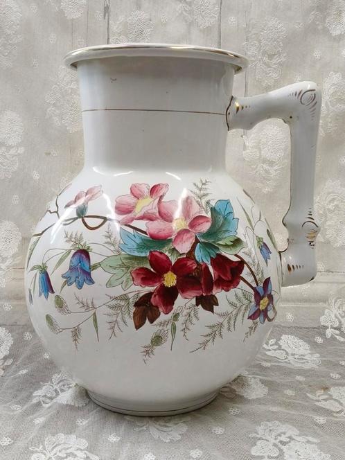 Oud emaille lampetkan, gebloemd, Antiek en Kunst, Antiek | Emaille, Ophalen of Verzenden