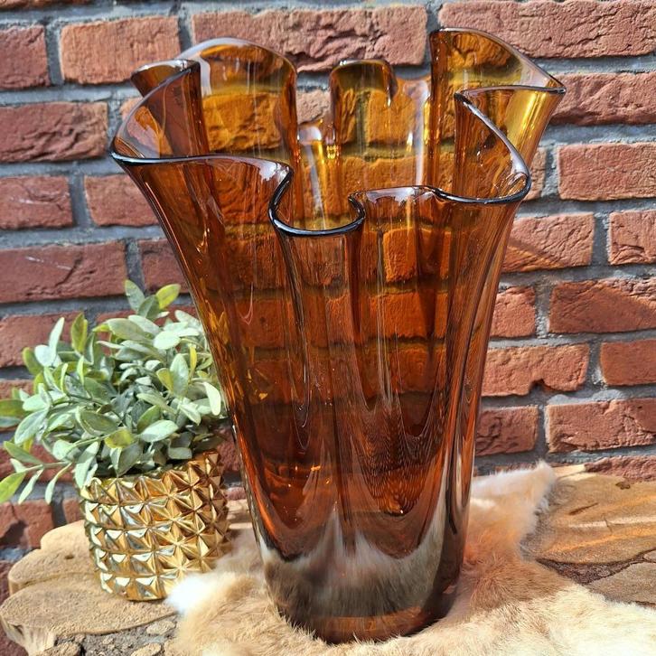 Vintage XL glazen MCM Fazzoletto zakdoek vaas, Jaren '50, Antiek en Kunst, Curiosa en Brocante, Ophalen of Verzenden