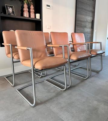 Zes cognac leder Henders & Hazel design eetkamerstoelen beschikbaar voor biedingen