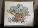 Ingelijste borduurwerk blauwe hortensia’s, Ophalen of Verzenden, Zo goed als nieuw, Overige typen