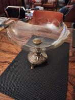 Glazen schaal op koperen voet kristal fruitschaal, Ophalen of Verzenden