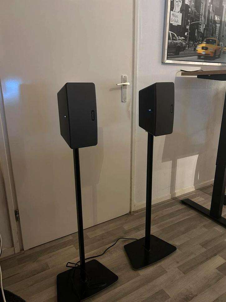 Sonos play3 speaker set zwart met statieven, Audio, Tv en Foto, Luidsprekers, Zo goed als nieuw, Front, Rear of Stereo speakers