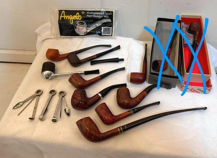 Meerdere vintage kromme en rechte pijpen en toebehoren, Verzamelen, Rookartikelen, Aanstekers en Luciferdoosjes, Gebruikt, (Water)pijp