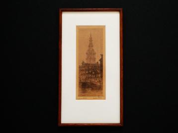 Originele ets Anton Pieck Zuiderkerktoren Amsterdam Gesign. beschikbaar voor biedingen