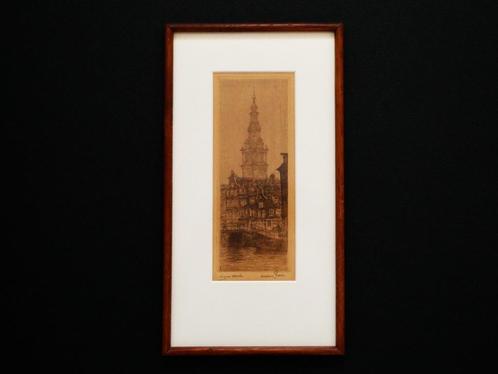 Originele ets Anton Pieck Zuiderkerktoren Amsterdam Gesign., Antiek en Kunst, Kunst | Etsen en Gravures, Ophalen of Verzenden